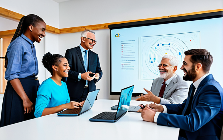 A diverse group of young adults and older individuals, from various backgrounds, fully clothed in modest contemporary professional attire, gathered around a large table in a bright, modern community center. They are engaged in animated discussion, pointing at shared screens displaying strategic diagrams and celebrating a collaborative achievement with genuine smiles. The setting includes subtle futuristic design elements in the background, indicative of a sci-fi gaming theme. Professional photography, high resolution, perfect anatomy, correct proportions, natural pose, well-formed hands, proper finger count, natural body proportions, safe for work, appropriate content, family-friendly.