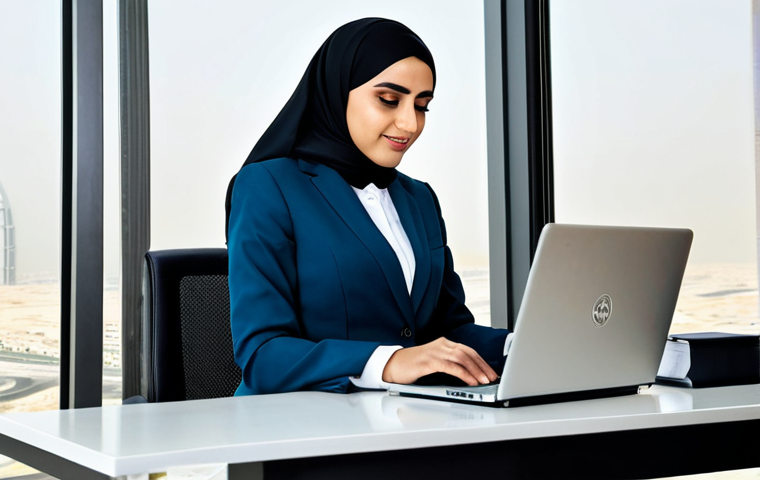 **

"A professional Arab businesswoman in a modern office in Dubai, fully clothed in a modest, stylish business suit with a hijab, working on a laptop. Background shows the Burj Khalifa. Perfect anatomy, correct proportions, natural pose, well-formed hands, proper finger count, natural body proportions, safe for work, appropriate content, professional, modest, family-friendly, high-resolution, professional photography."

**